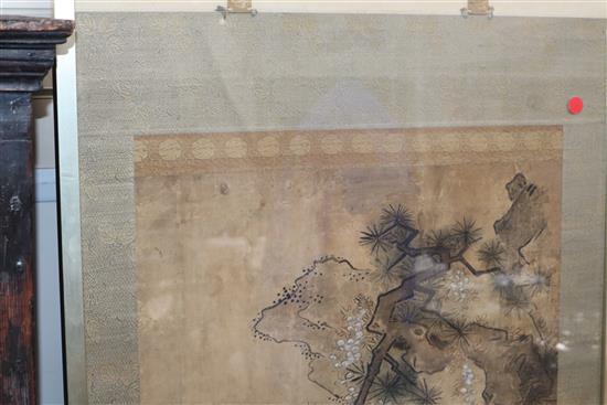 Anonymous (17th/18th century): A Chinese ink and pigment on paper panel depicting an equestrian musician